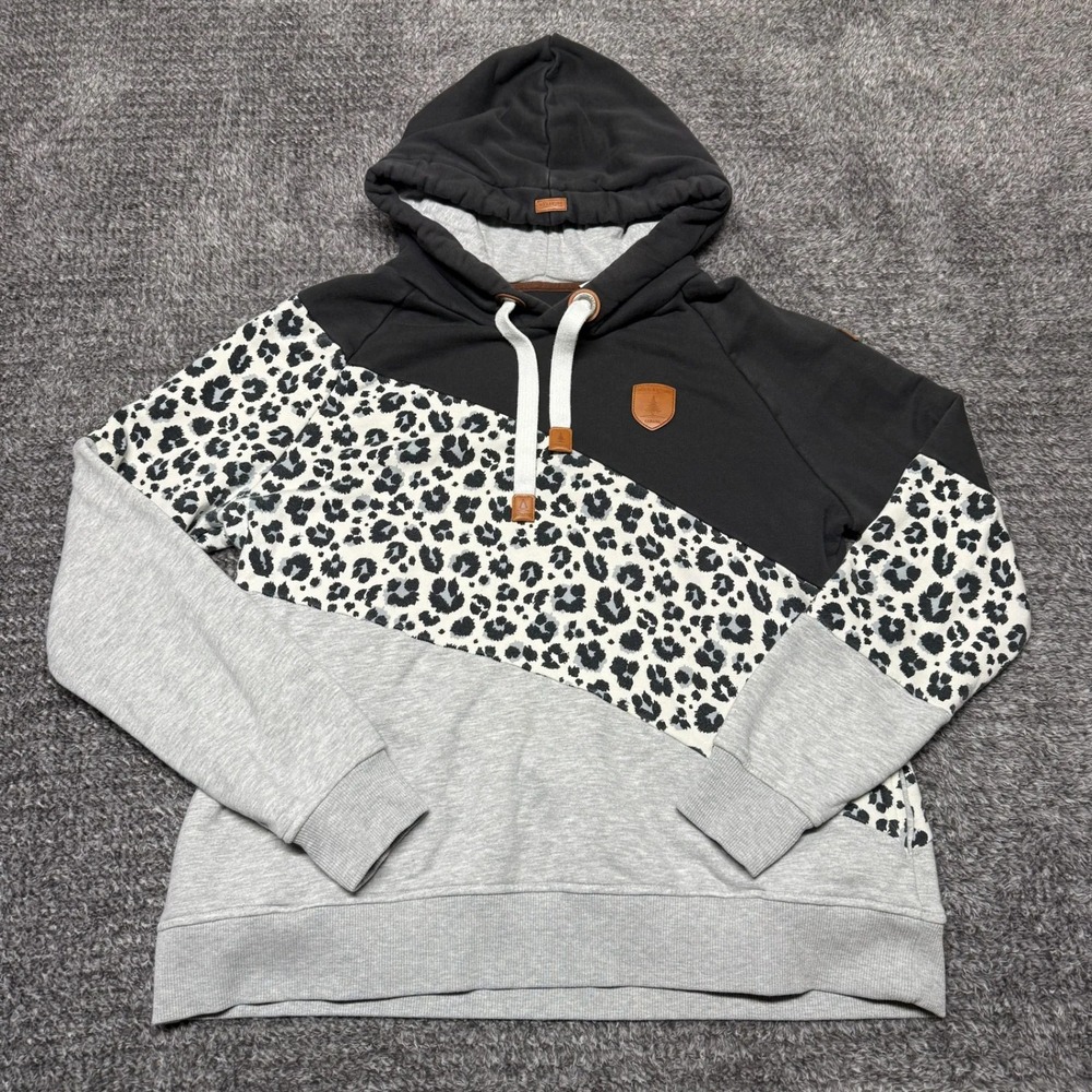 Wanakome‎ Womens Artemis Hoodie Pullover Sweatshirt XXL Leopard Print Black Gray